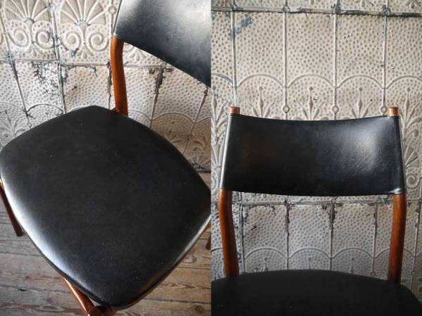 アンティークフランスDanishレザー×ウッドチェアーソファ椅子