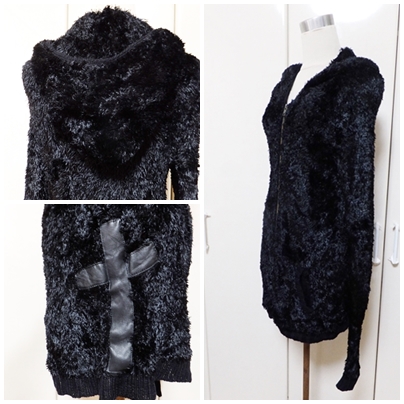 ★◯♪ブラックピースナウ♪ＢＰＮ♪十字架付起毛黒パーカー♪