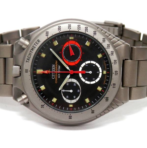 1円~シチズン　角クロノグラフ　クォーツ　チタン　極美品