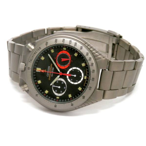 1円~シチズン　角クロノグラフ　クォーツ　チタン　極美品