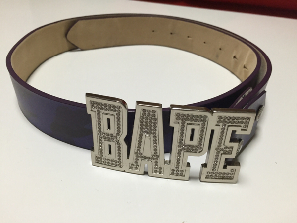 A BATHING APE レザーベルト BAPEバックル スワロフスキー L A BATHING