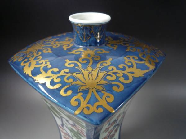 花瓶】館林源右衛門 染錦松竹文 有田焼 極上品 共箱 是米木窯 館林