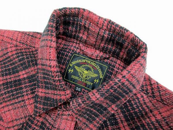 新品 スカルフライト チェック ウエスタン ネルシャツ 36 レッド