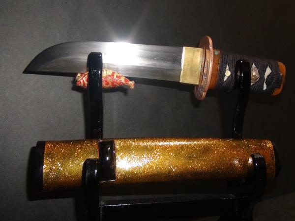日本刀：短刀刃長14.95㎝：拵え付き* 短刀 無銘 新々刀寿命 附 桜皮塗