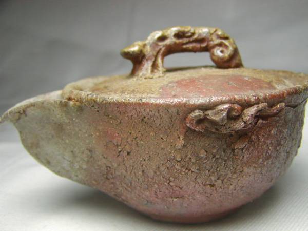 極上備前焼鈴木黄哉瑞祥如意宝瓶無傷共箱（朱泥南蛮急須煎茶） 金重陶