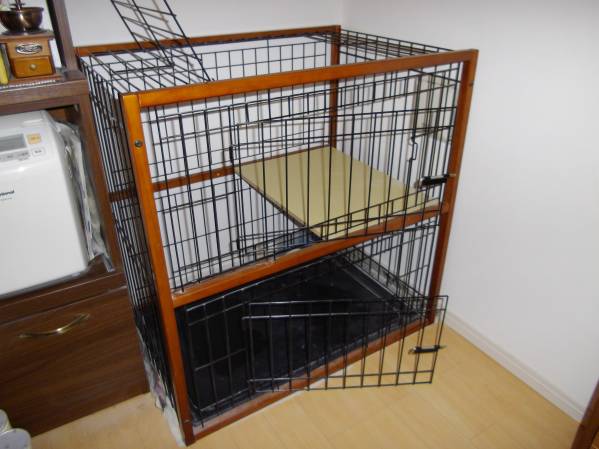 □美品□二階建てキャットケージ☆貴重なウッドテイスト □美品□二階建てキャットケージ☆貴重なウッドテイスト