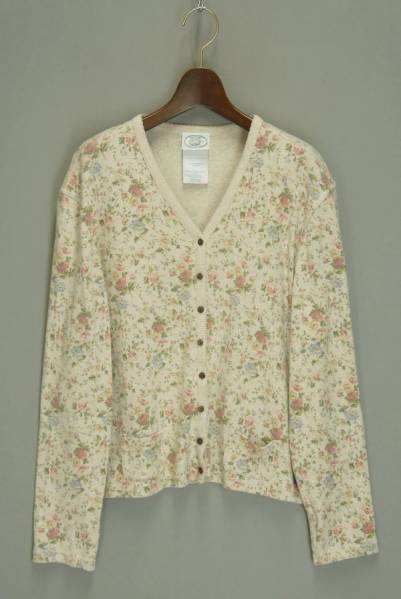 B2738*ローラアシュレイ*花柄*レトロ*綿100%/ニットカーディガン