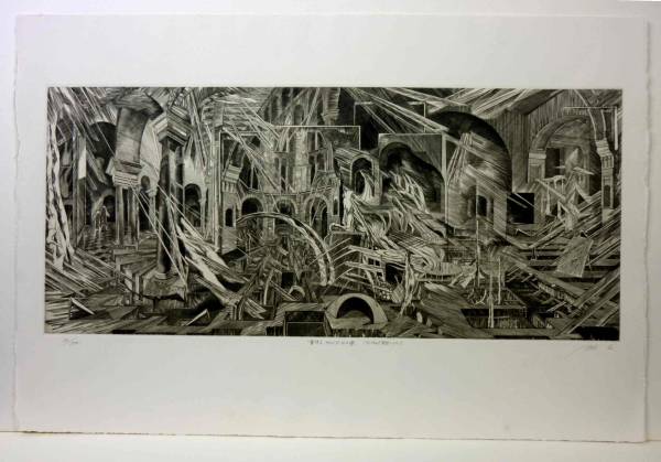 ◇ 織田義郎 『 横浜港と氷川丸（2） 』 銅版画＋手彩色