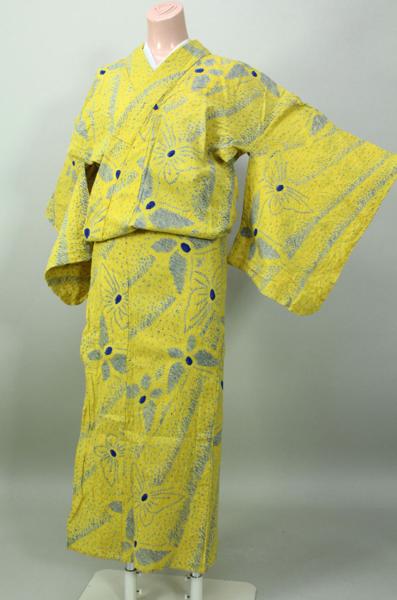 【一輝堂】HK17266=女性用 浴衣 黄色 蝶文様 絞り 夏祭りに！