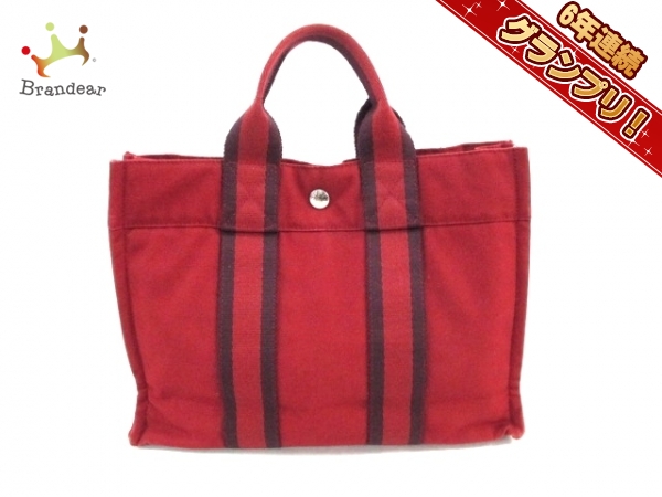 トートバッグ エルメス HERMES フールトゥ キャンバス レッド ボルドー 