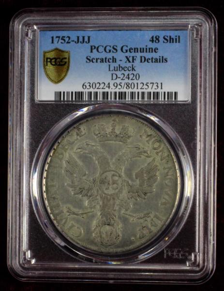 ドイツ リューベック 1752年48シリングターラー大型銀貨PCGS XF 1871年