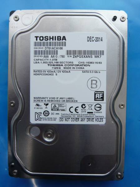 DT01ACA100　SATA300 600　1.0TB HDD　中古　稼動3時間