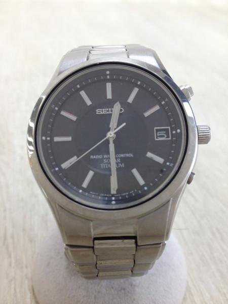 SEIKO◆ソーラー電波腕時計/アナログ/ラウンド/BLK/キズ有
