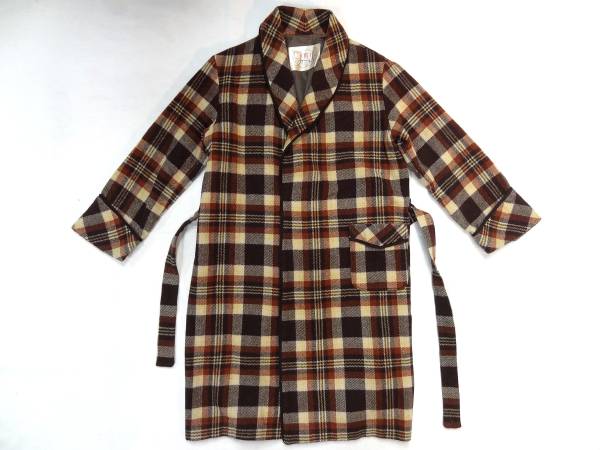 ビンテージ ヘチマ襟 ショールカラー 茶 ウール ガウン コート