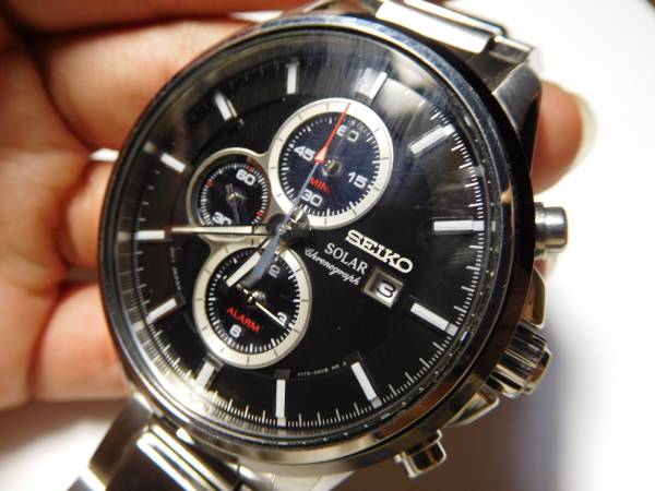 1円～used セイコー ソーラー クロノ針ズレ 動作確認済(ケ-C46)