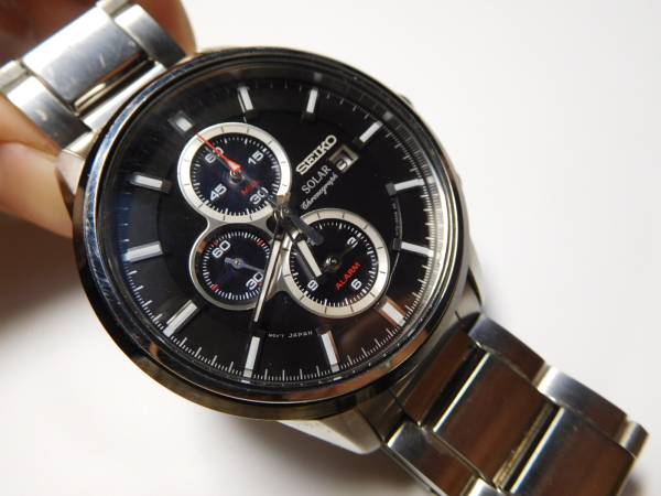 1円～used セイコー ソーラー クロノ針ズレ 動作確認済(ケ-C46)
