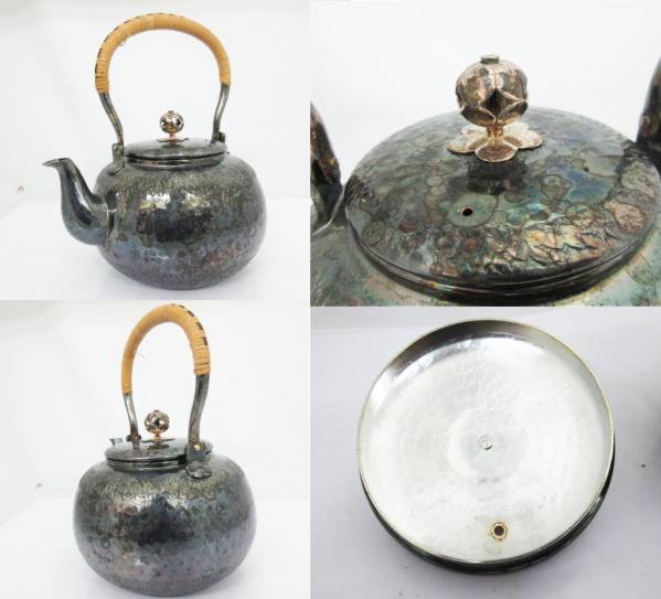 【秀峯堂造 銀瓶】いぶし銀/燻銀★急須/水注/煎茶道具★中古★