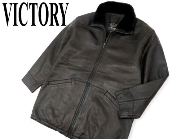 スペイン製△本革 VICTORY 襟ムートン ZIP オールレザーコート