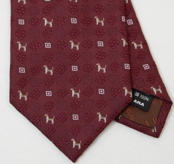 ●▼▼DAKSダックスネクタイ(エンジ,犬,小紋)新品