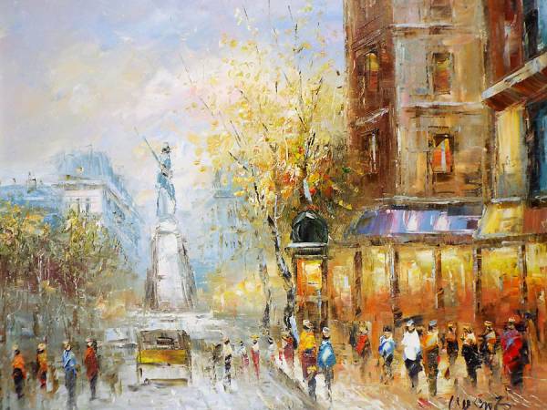 傑作！華麗！【肉筆保証】油絵 新品額付 20号『パリの町』