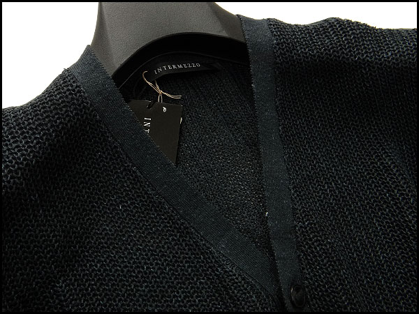 新品1.9万!インターメッツォ リネンニットカーディガンL紺I16728