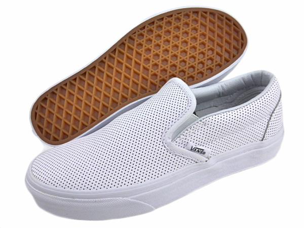 新品海外モデル/VANSバンズ/スリッポン/パンチングレザー革/白/8