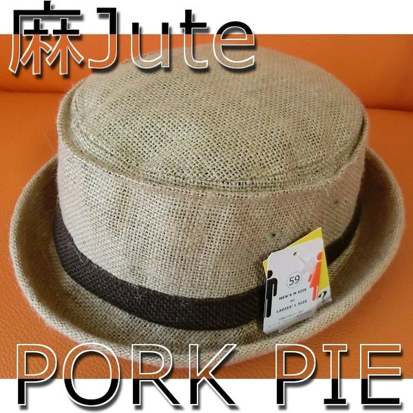 麻 ジュート素材 ツートン ポークパイ ハット 帽子 春 夏 定番　