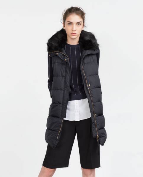 新品*今期 人気完売 Zara ファー付き ロング ダウンベスト XS*