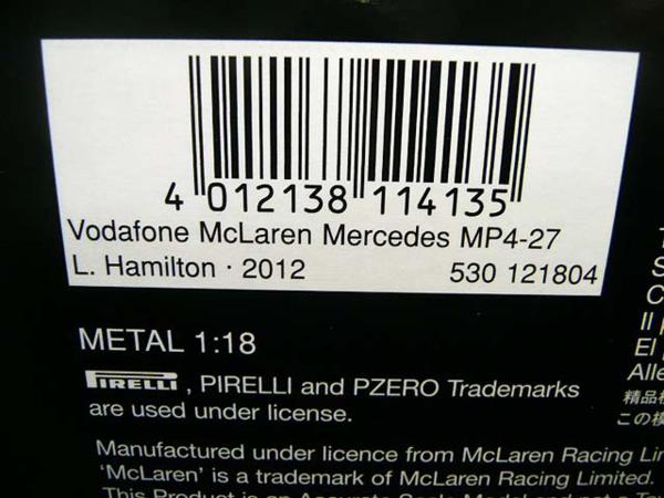 【TORAYA】［AUC］1/18 PMA マクラーレン MP4-27 #4 ハミルトン