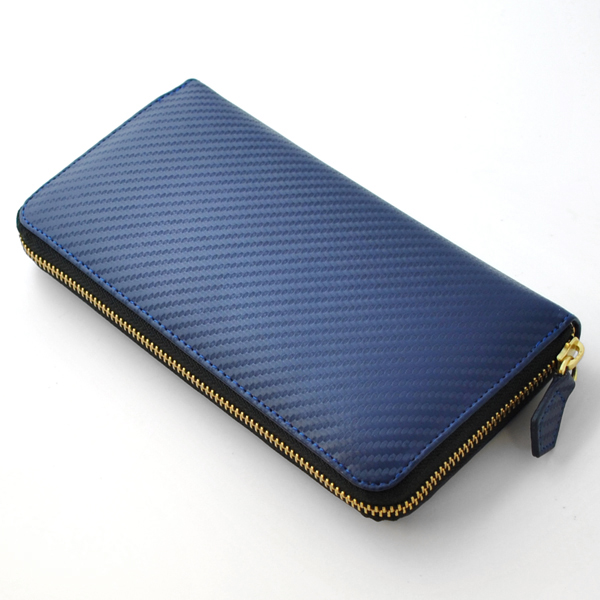 Merge カーボン加工×牛革 メンズ 長財布 撥水性 ブランド★紺色