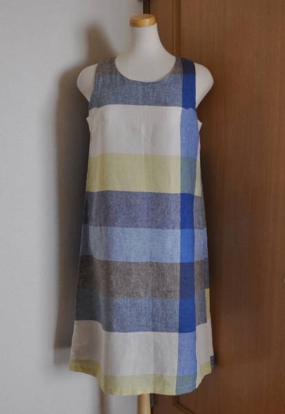 パラスパレス サイズ３ブロックチェック 麻 リネンワンピース