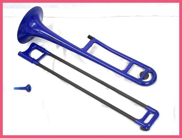 14231☆pBone プラスチック製 トロンボーン ブルー/ケース付き 楽器