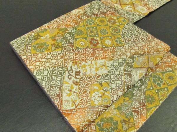 ★着物10★ 1円 絹 有栖川花唐草 名古屋帯 ☆☆☆