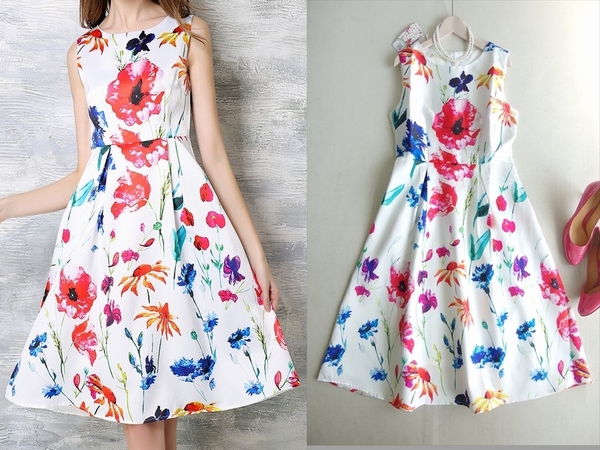 2016新作*ChestyチェスティStyle 水彩画フワラーワンピース白