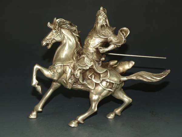 民間仕入れ品 中国清時代銀製 彫龍関公像※激安骨董品