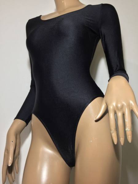 ナターシャチャコットレオタードLL女子光沢黒長袖ハイレグ男性も