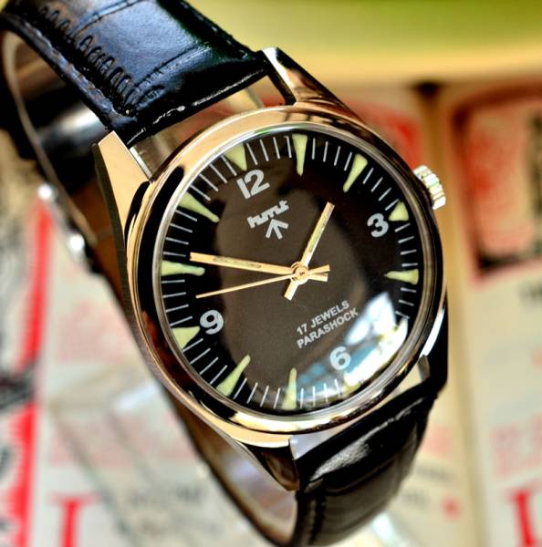 極上品◇ HMT ミリタリー 腕時計 デッドストック ブラック