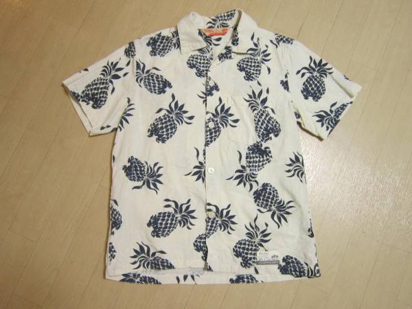 ★パイナップルジュース★麻混アロハシャツ★M#1090