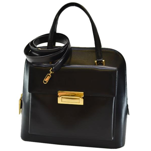 フェラガモ ハンドバッグ レザー ブラックxゴールド 81193