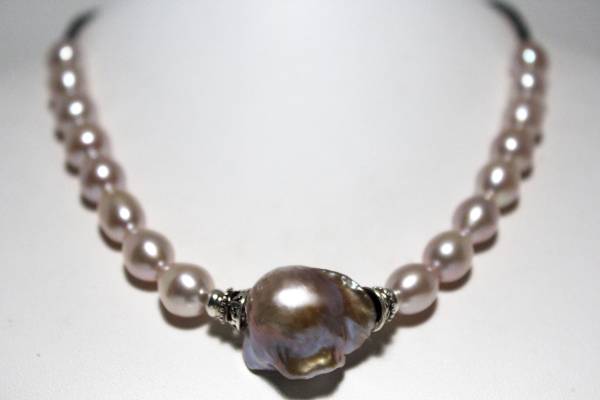 ☆超限界級☆南洋バロックローズィーシルバーパールネックレス☆