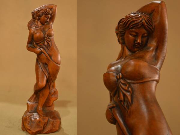 古美術 本黄楊木 柘植木手彫◆美女像◆造像精美