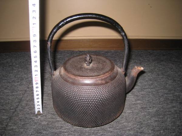 ◎15 茶道具 南部鉄瓶 鳳文堂造 角印在銘 /鉄びん 自在鉤 煎茶