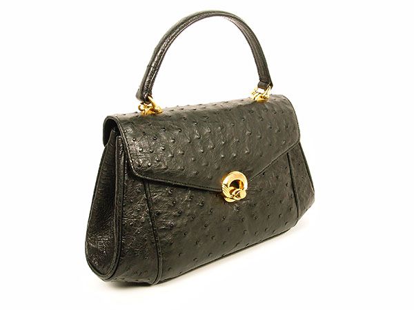ハンドバッグ 黒 オーストリッチ フォーマル - 美品 ブラック OSTRICH 