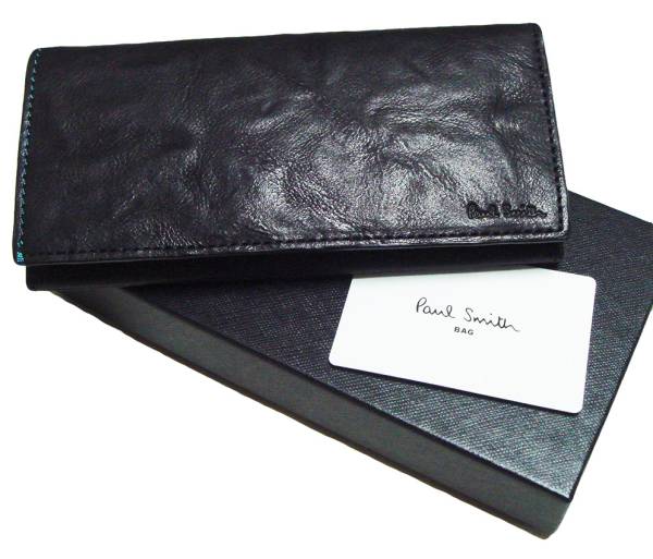 新品 Poul Smith ウェービーグレイン 長財布 黒 ポールスミス