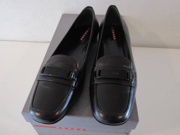 即決PRADA SPORTS プラダスポーツ/ロゴプレート付き レザーパンプス 37 1/2サイズ 黒