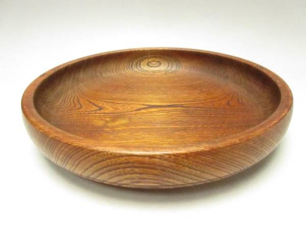 tB06031 木製 菓子盆 茶器／無垢材 杢目 丸盆 重厚 刳り貫き ⅱ