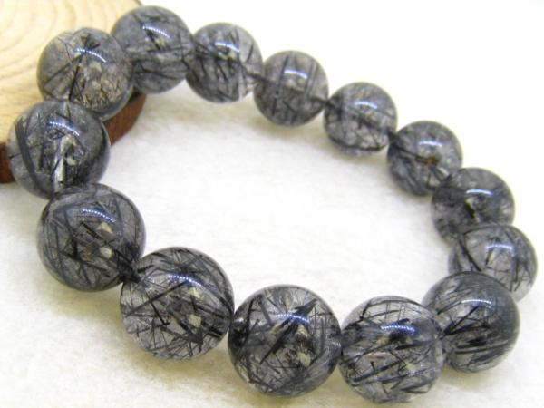 0806Q412天然水晶【10Aブラックルチル黒針】ブレス16-16.5mm 即決