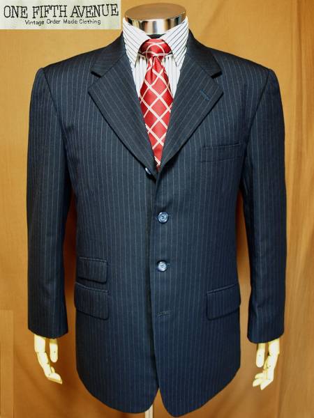 濃紺xストライプ柄!!段返り4ボタンス-ツ(約AB5)チェンジポケット