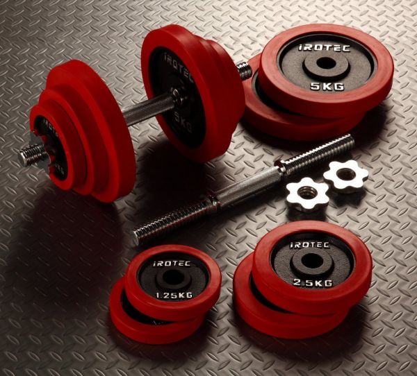 トレーニングに！大人気☆ラバー ダンベルセット レッド 20KG×2 ギア
