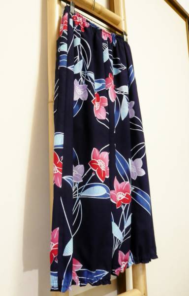 鎌倉まるか堂　浴衣リメイク　桔梗の濃紺涼みもんぺ風♪木綿